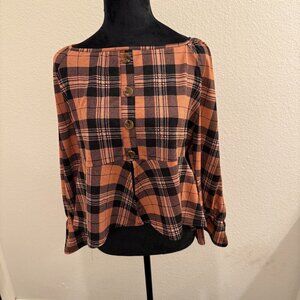 Full Circle Trends Plaid off Shoulder